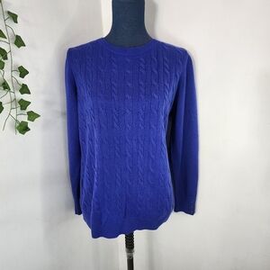Talbots Royal Blue Crewneck Cableknit Sweater